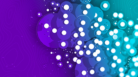 An abstract pattern of white dots scattered over a flowing purple and aqua blue background
