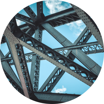 Steel girder beams crossing and interconnecting