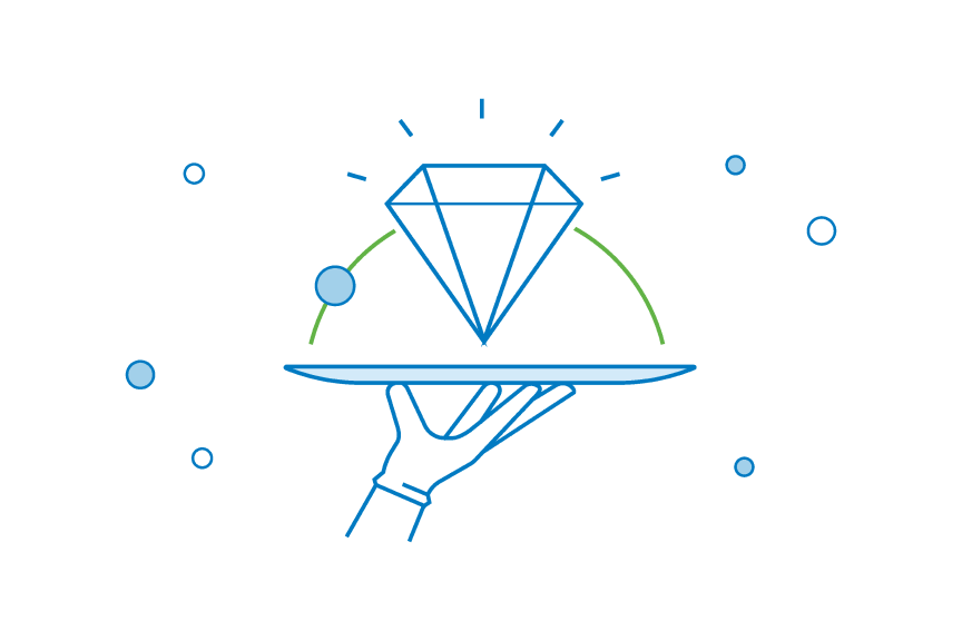 An illustration of a diamond being held on a platter by a hand